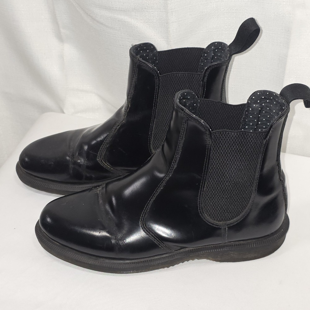 Doc Martens Black Flora Patent Leather Chelsea Boots Womens EU 39 US 8 Slip On